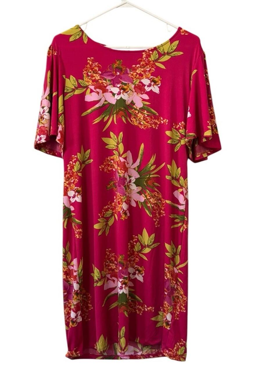 Alexandra + Oak Women Sz Large Dress Floral Pink Stretch Cottagecore Lightweight